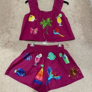 Queen of Sparkles Magenta Shorts with Colorful Sequin Designs